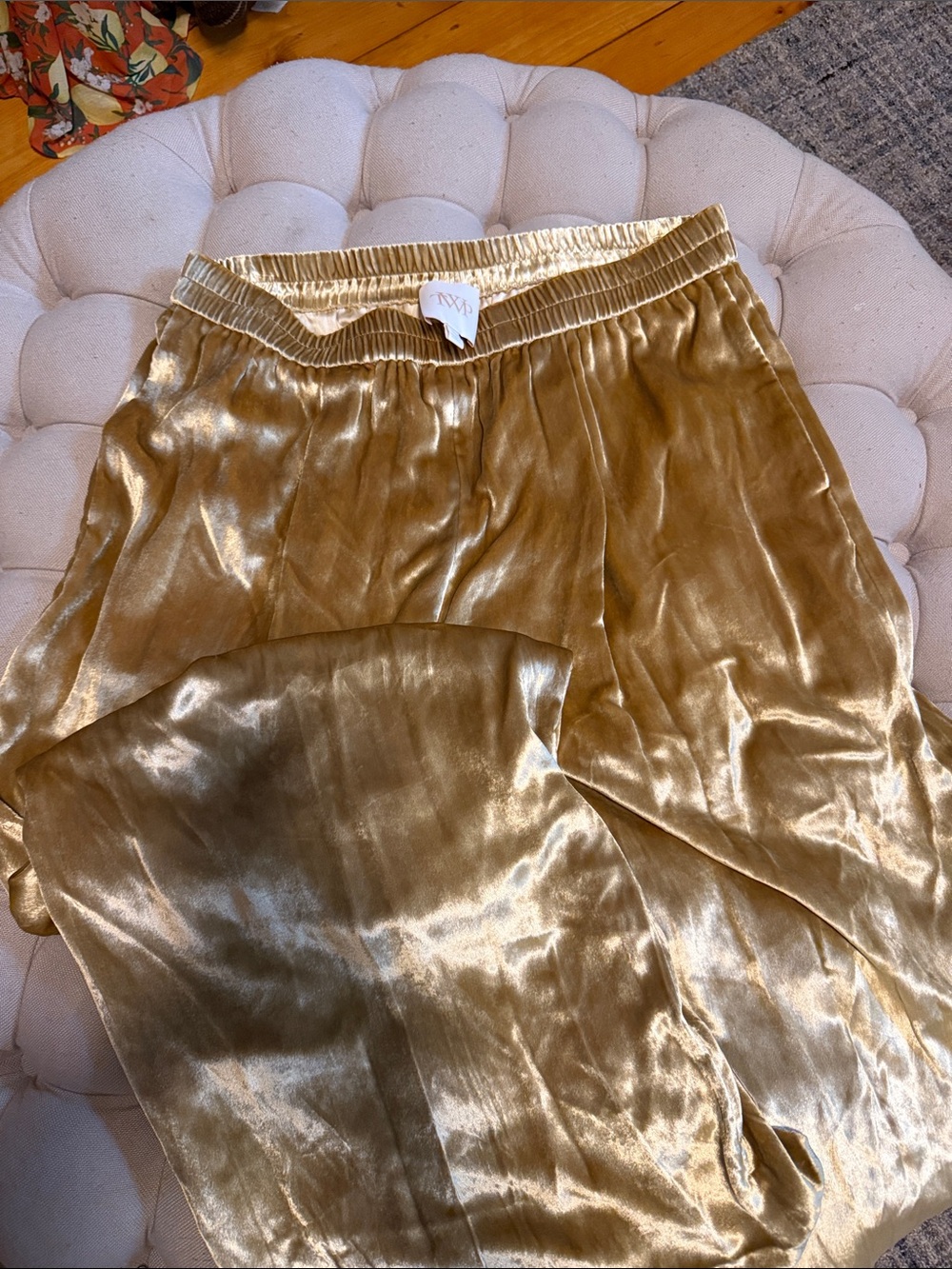Wide Leg Metallic Gold Pants - Women